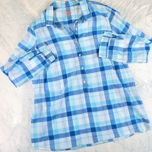 J. Mclaughlin Blue Plaid Wren Half Button Down